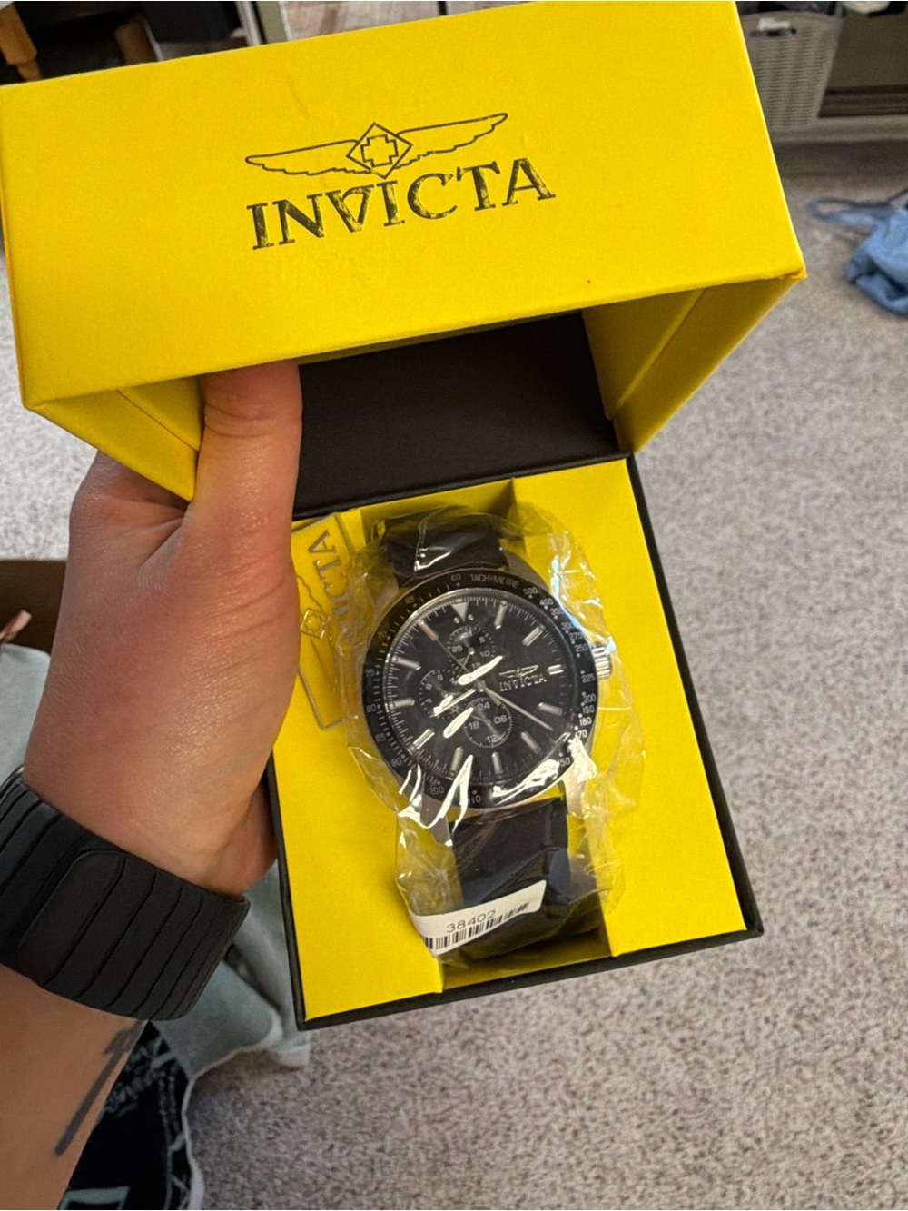 Invicta Black Dial Chronograph Watch with Black Strap
